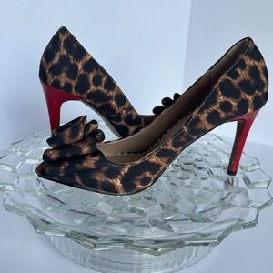 Betsey Johnson‎ Animal Print Bow Pumps Heels Red Stiletto Leopard Size 6